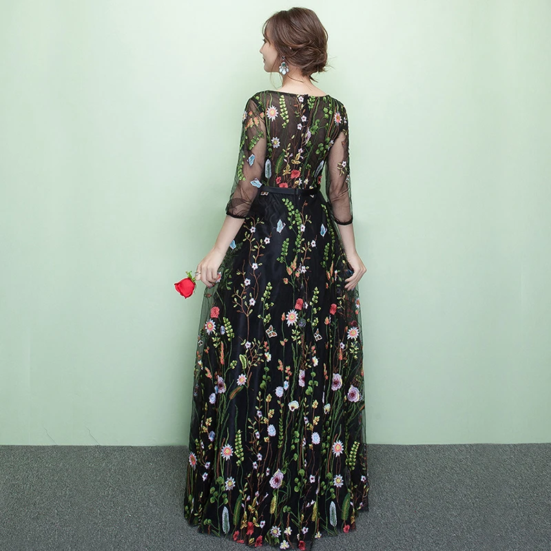 ใหม่ยาวอย่างเป็นทางการดอกไม้ชุดราตรี DongCMY Robe De Soiree เย็บปักถักร้อย Plus ขนาดแขนสั้นพรหมชุดเดรสปาร์ตี้