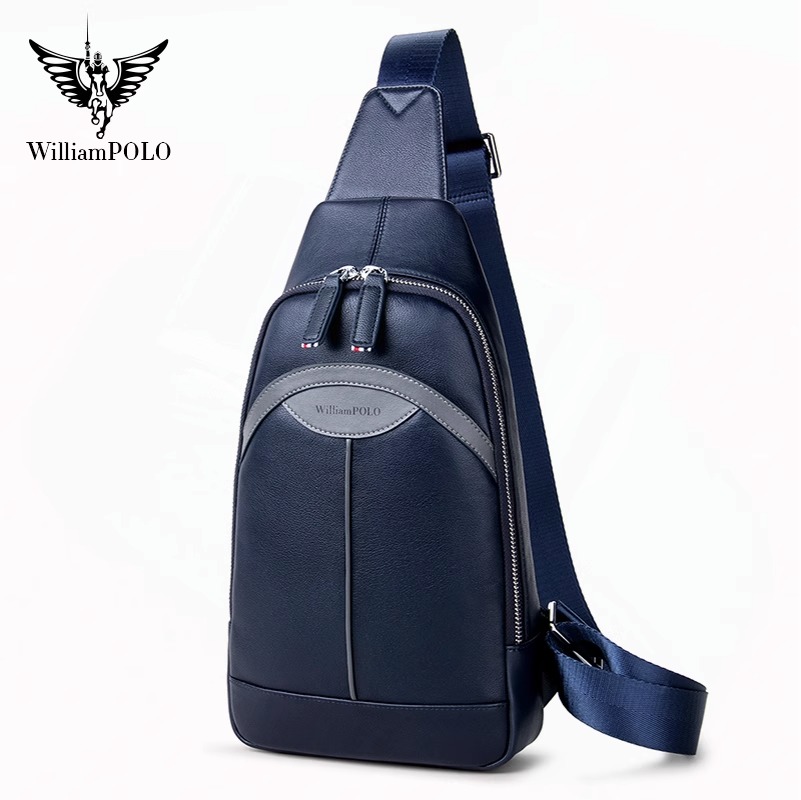 カジュアルユニセックスチェストバッグウィリアムポロレザークロスボディバッグファッショナブルな縦型スクエアシェイプソフトポリエステル裏地インナーポケット