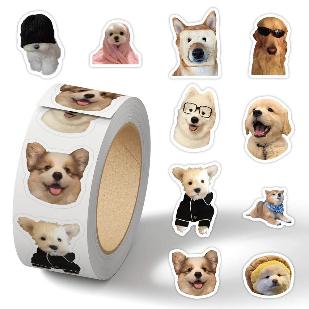 500 pçs/rolo engraçado dos desenhos animados cão meme adesivos decalques graffiti caso de telefone skate carro kawaii decalques crianças recompensa adesivos gif