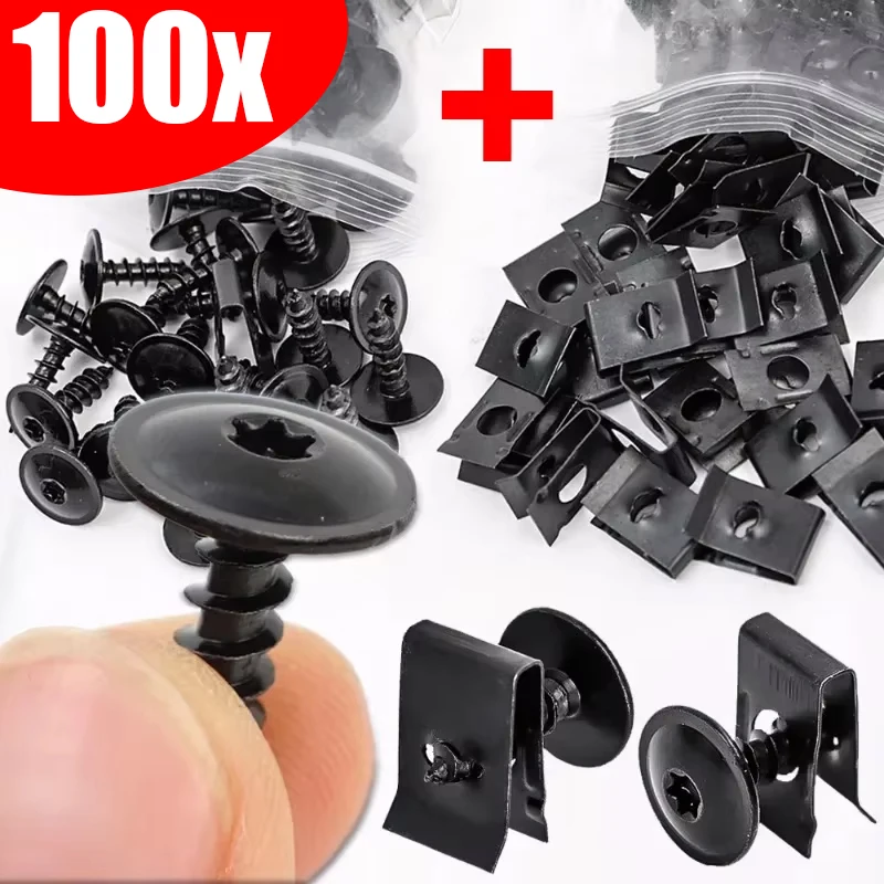 Car Self-tapping Screw Fasteners Auto Metal U-shaped Spacers Self-Tapping Screws Kit Car Motorcycle Modification Accessories
