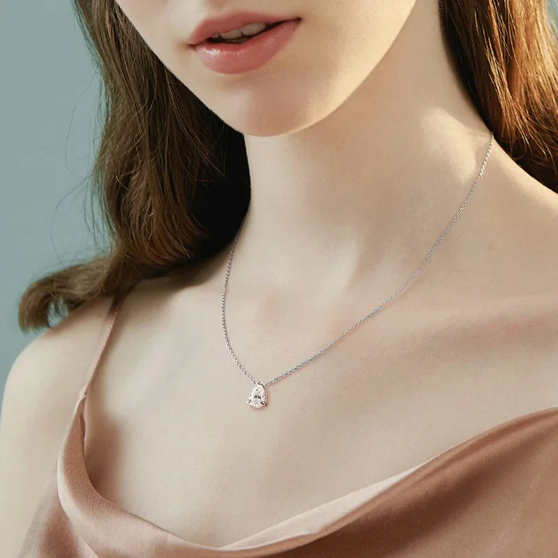 Collar de moissanita con certificación Smyoue, 1CT, 2CT, corte de pera D VVS1, joyería chapada en oro de 18k, colgante de 100% Plata de Ley 925