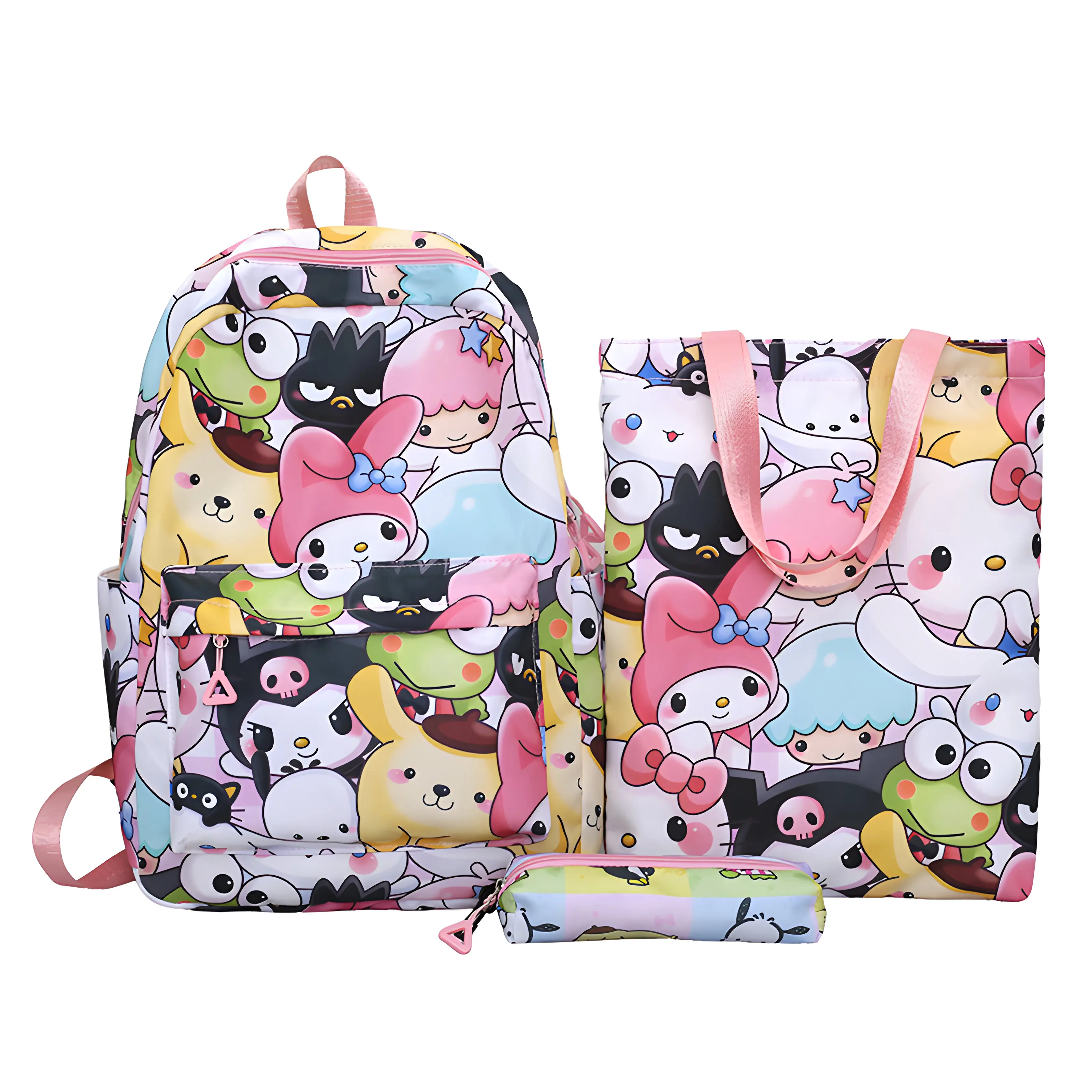 3-częściowy zestaw plecaków Cinnamoroll Hello Kitty Sanrio, torebka na ramię Kuromi, codzienny plecak na zewnątrz z piórnikiem