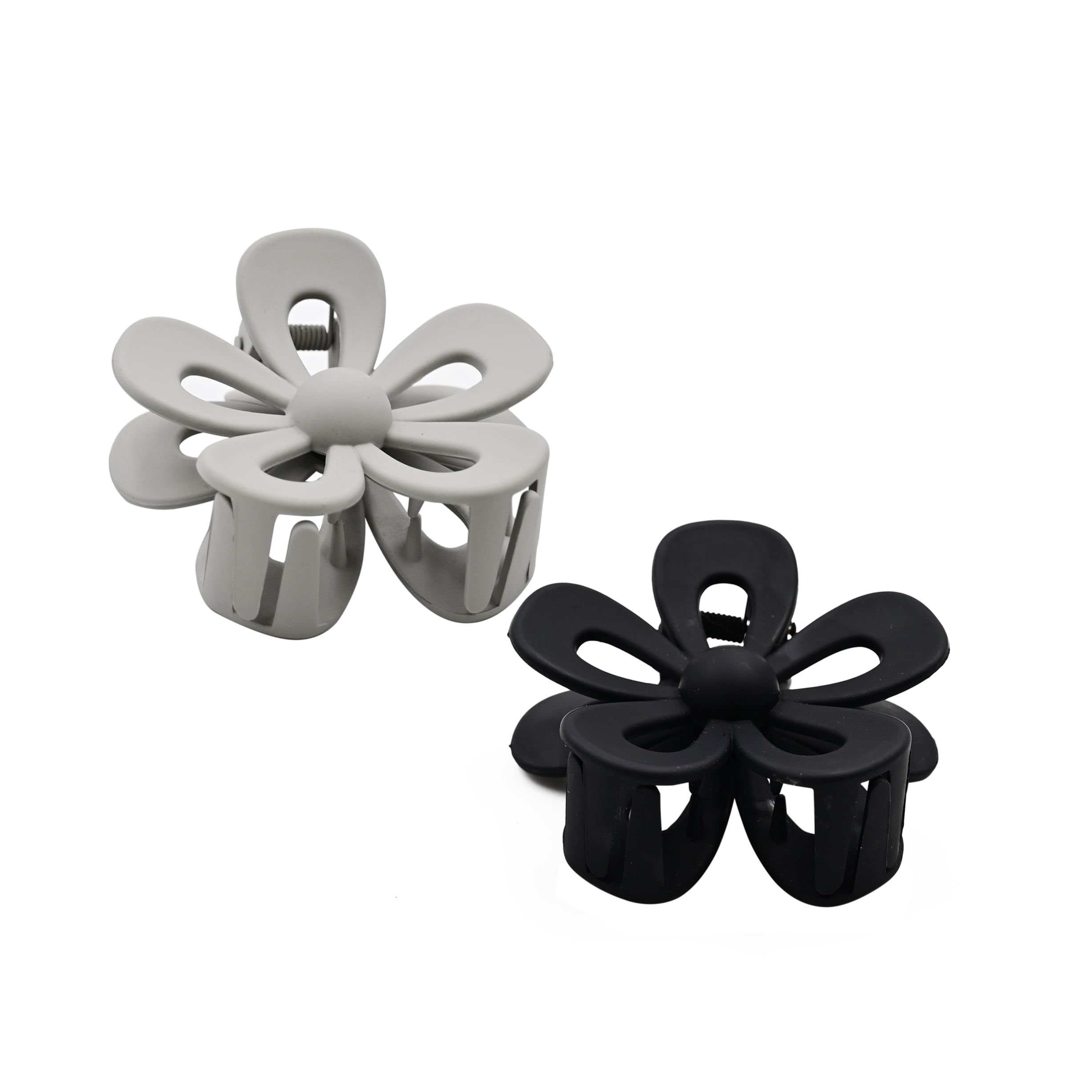 Gray and Black Flower Claw Clips, 2 Pack