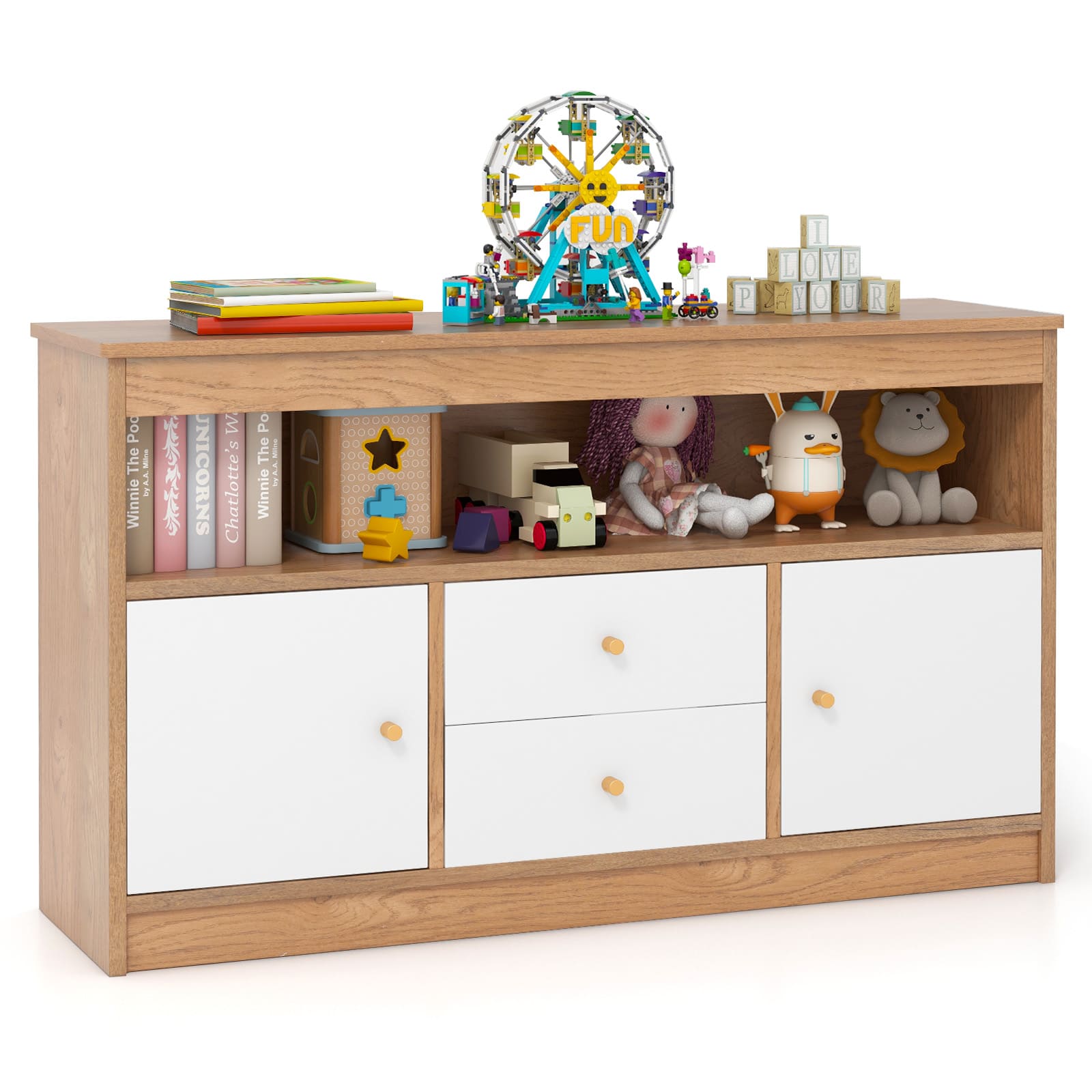 GOFLAME Kids Toy Storage Organizer Children Bookshelf Storage Chest-Natural