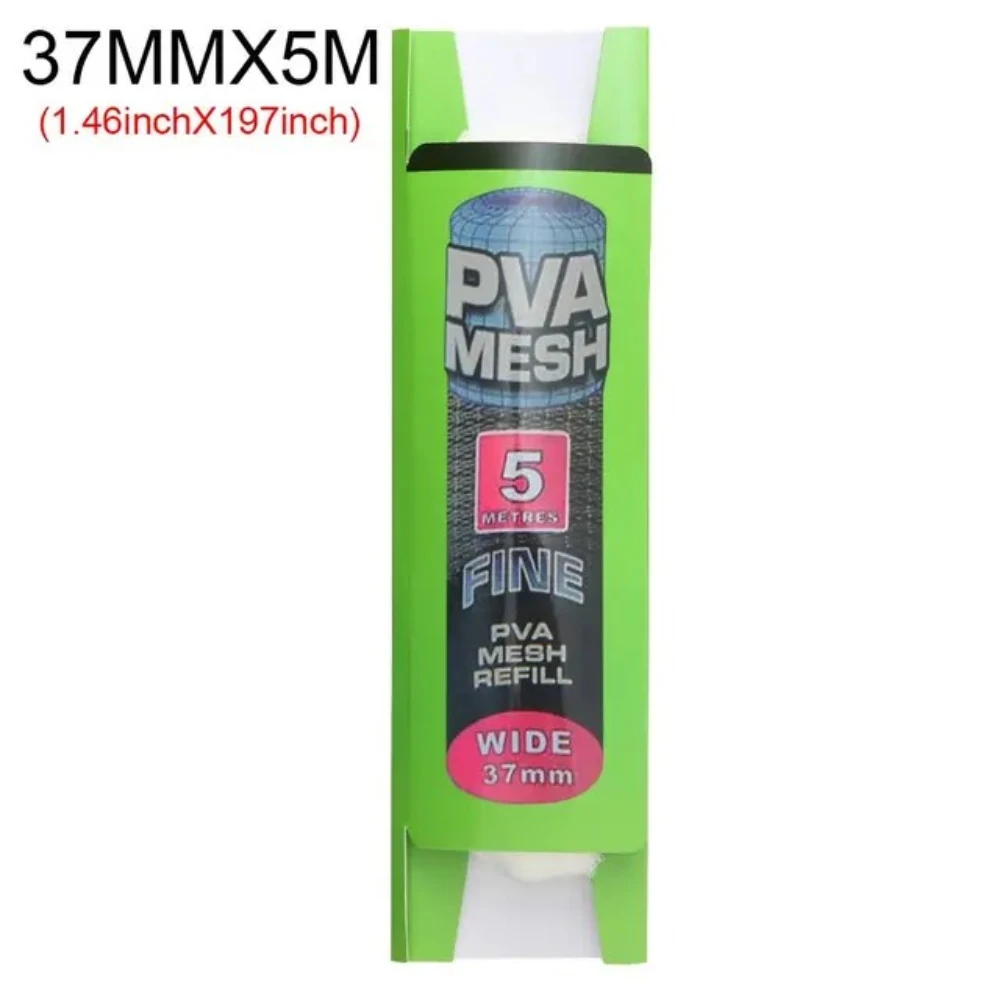 Bolsa de malla PVA Soluble, 5M, recarga de alimentador de carpa, Señuelos de Pesca, aparejo de repuesto, gancho, bolsas para envolver cebo, 25mm, 37mm, accesorios de pesca