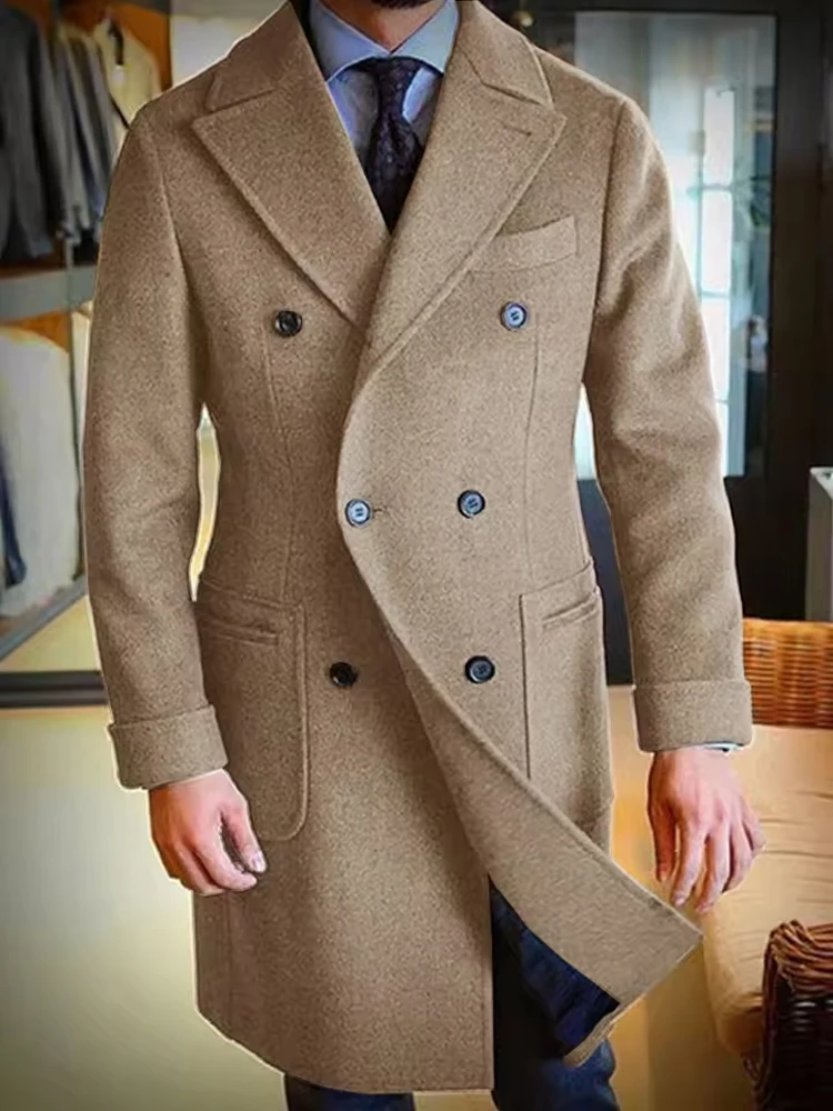 2025 nuevo abrigo de lana para hombre, abrigo de invierno con solapa larga y doble botonadura para hombre, moda informal, cómodo, delgado, personalizado, de alta calidad