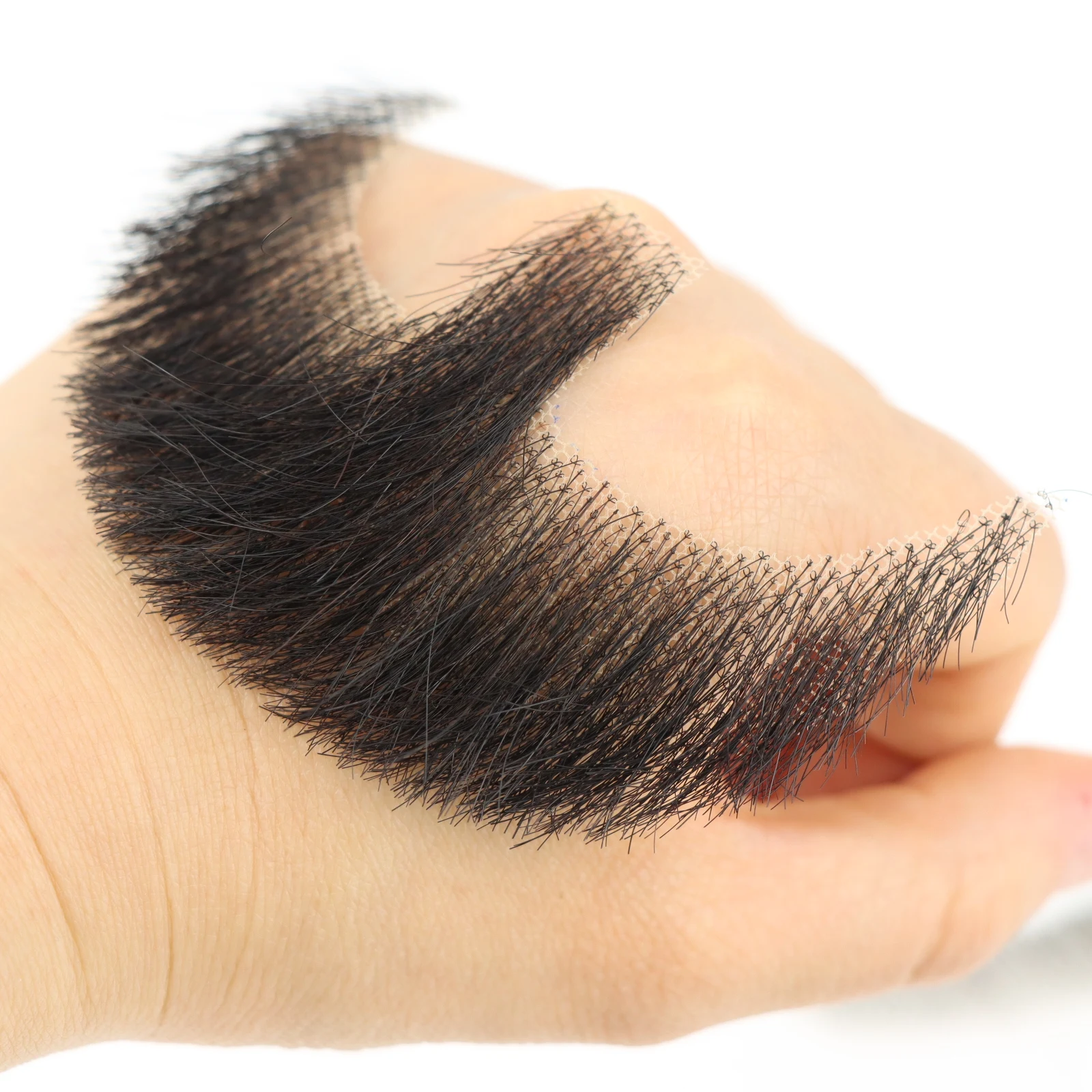 Barba falsa corta para hombres, bigote falso negro, 100% cabello humano, barba falsa realista, maquillaje de encaje, falso barbudo para hombre, sistema de reemplazo