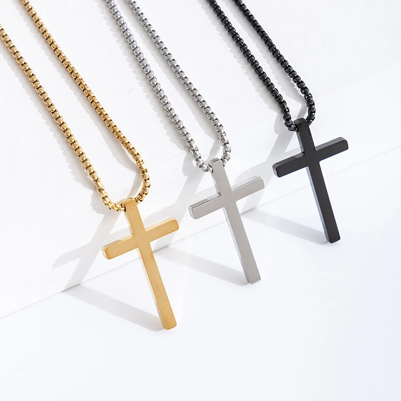 INS internet celebrità stile semplice collana con croce in acciaio al titanio superficie liscia pendente in acciaio inossidabile per uomo e donna