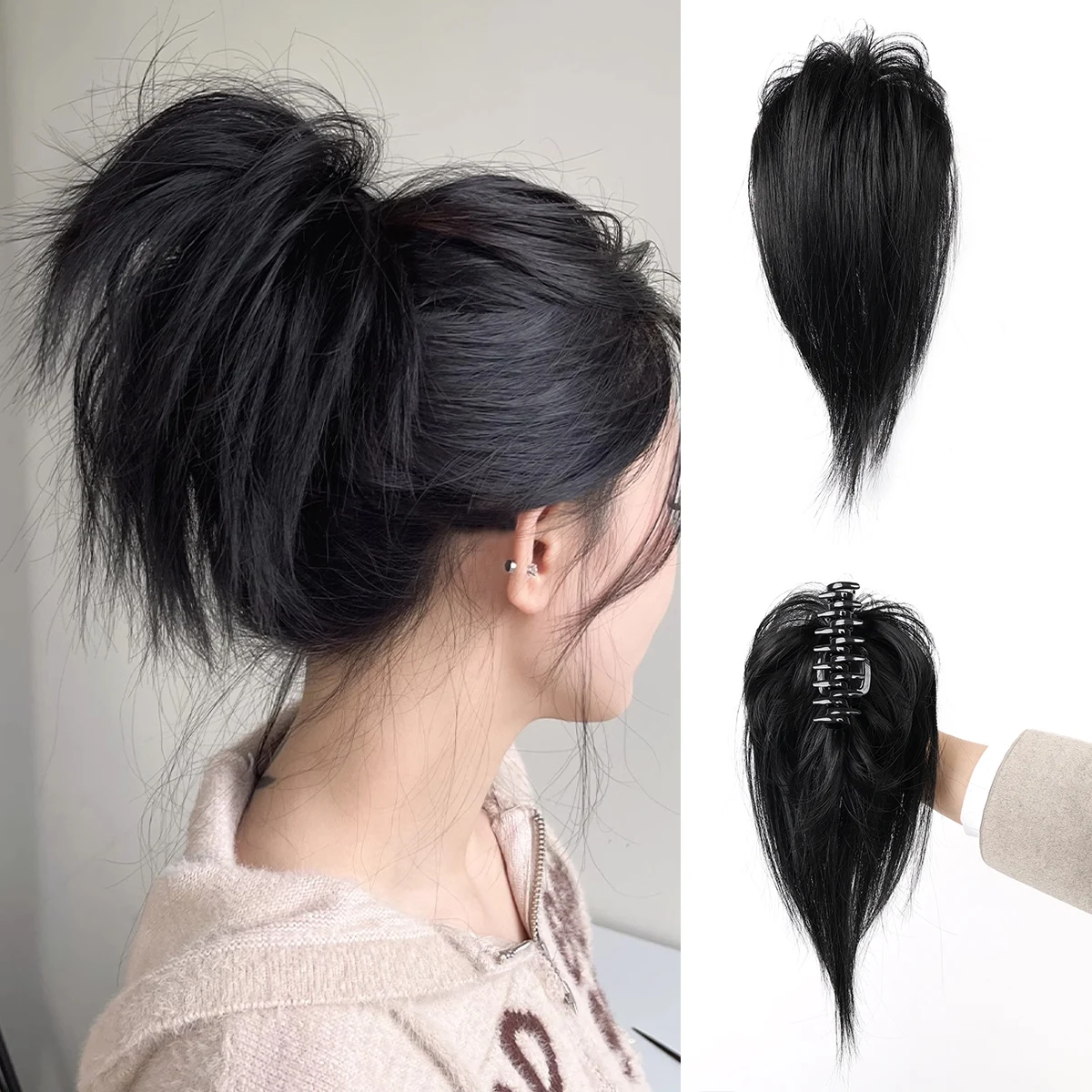 Pedaço de cabelo bagunçado, clipe de garra, extensões de cabelo bagunçado sintético, peças de cabelo updo desgrenhado para mulheres, clipe de garra, cabelo de rabo de cavalo