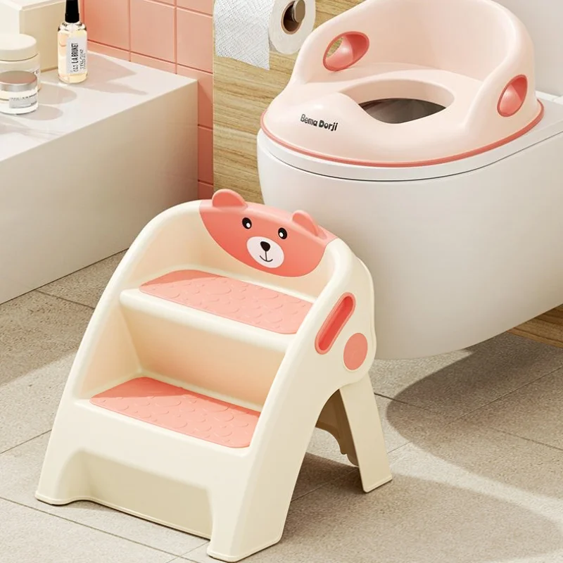 อ่างล้างหน้ารูปหมี2ชั้นสำหรับเด็ก, อ่างล้างมือทำจากพลาสติกใช้ในห้องน้ำที่เหยียบพับได้