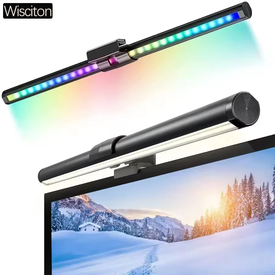 Светодиодная настольная лампа, световая панель для экрана монитора, RGB компьютерная атмосфера, двусторонние фонари для работы, учебы, чтения, игрового затемнения, освещения