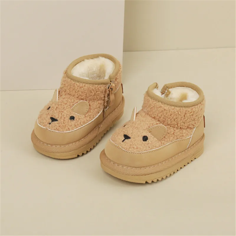 ฤดูหนาวใหม่เด็กรองเท้าบู๊ตหิมะหนังรูปแบบแกะน่ารักเด็กรองเท้า WARM Plush Soft Sole แฟชั่นเด็กวัยหัดเดินรองเท้า 15-25