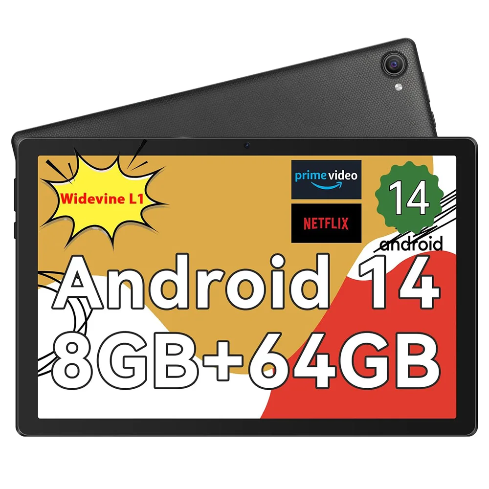 Urao 10 Polegada tablet android 14 8gb (3 + 5 expandir) ram 64gb rom 1tb expandir 1280x800 tela ips 5000mah bateria câmeras duplas wifi 6