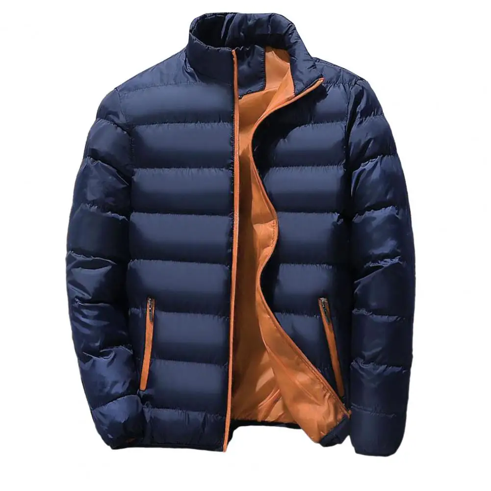 Casacos de inverno masculinos à prova de vento acolchoado casaco de inverno para homens com gola fecho de zíper grosso quente resistente jaqueta masculina