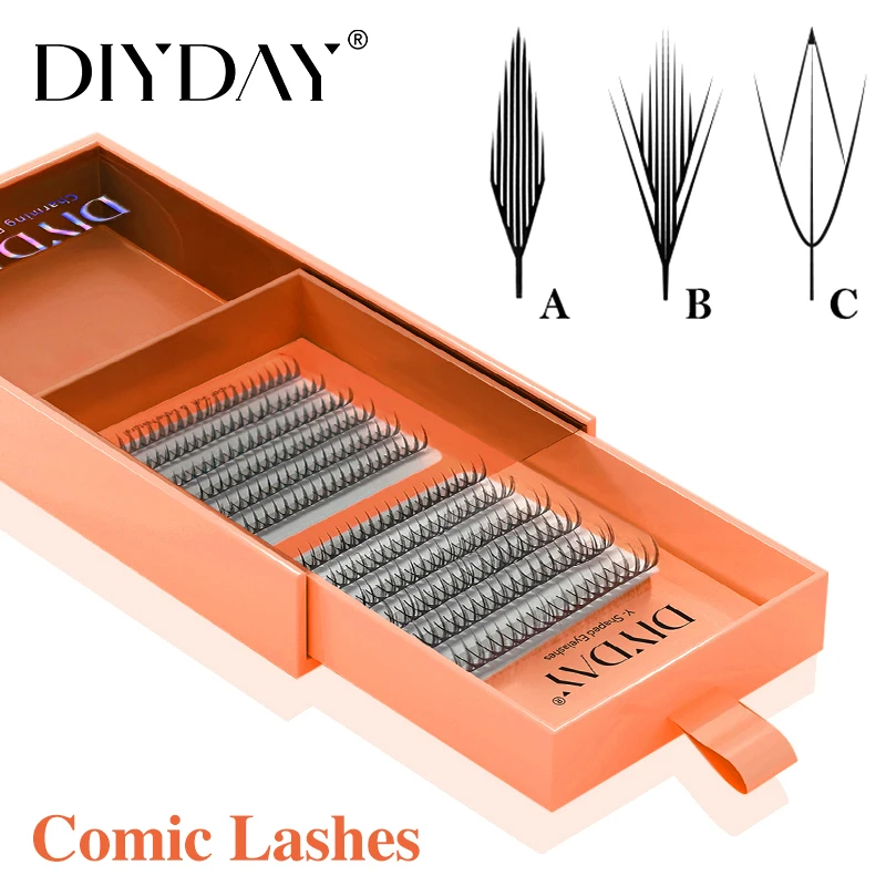 DIYDAY Comic Spire Estensione ciglia Premade Manga Ciglia finte Super Soft Light Feather-Feeling Anime Ciglia per strumento di trucco