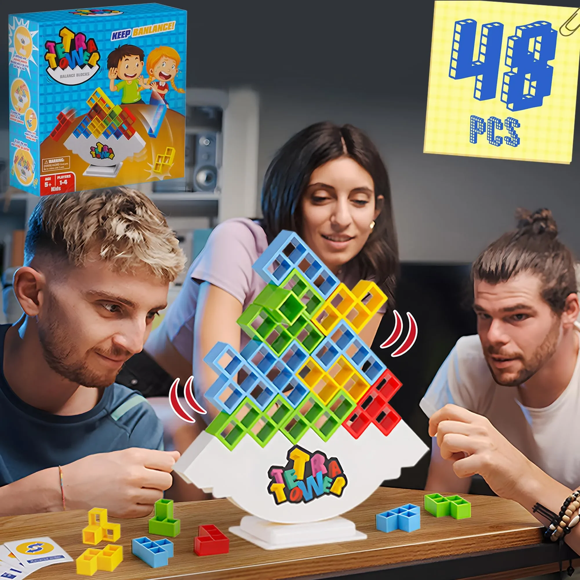 48 Uds Tetra Tower Fun Balance bloques de construcción apilables juego de mesa para niños adultos amigos equipo dormitorio familia juego noche y fiesta