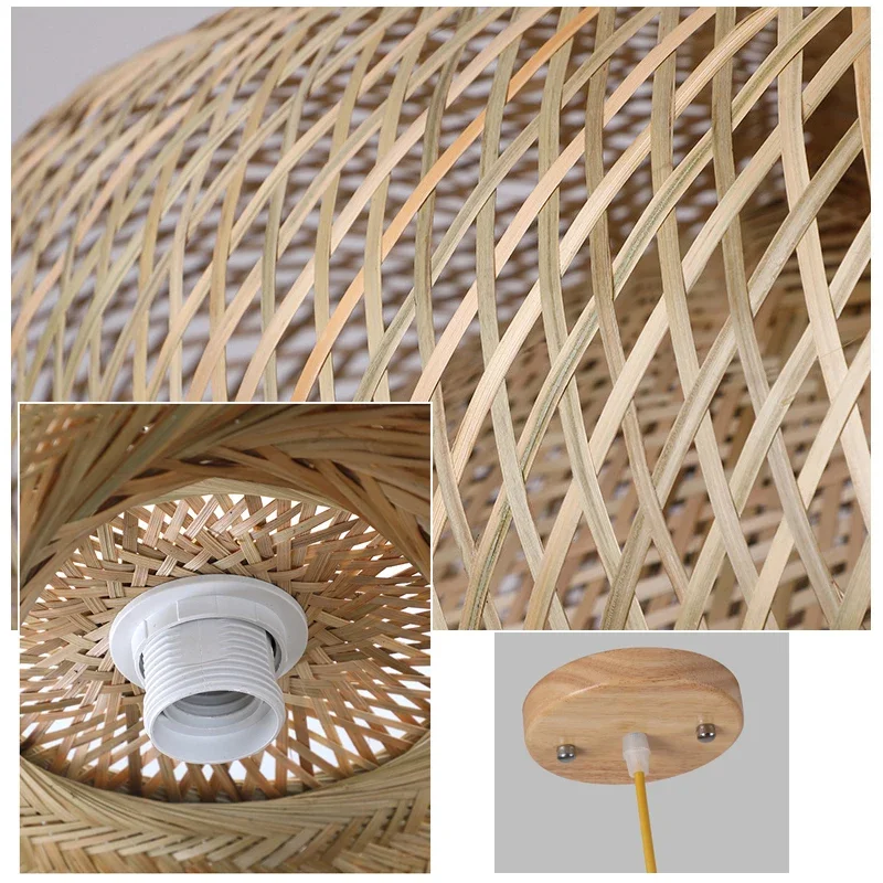 Lámpara colgante de bambú de estilo chino, longitud de línea de 1,5 m, candelabros de cafetería, luz de techo, cafetería para decoración para sala de estar, luces led