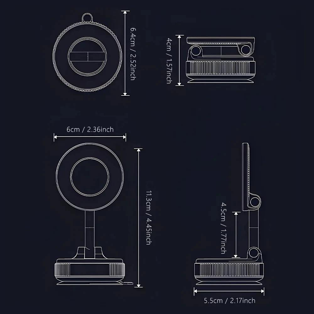 K007 Soporte magnético fuerte para teléfono de coche Diseño plegable 360 °   Soporte de vacío ajustable para coche/escritorio/baño/uso universal
