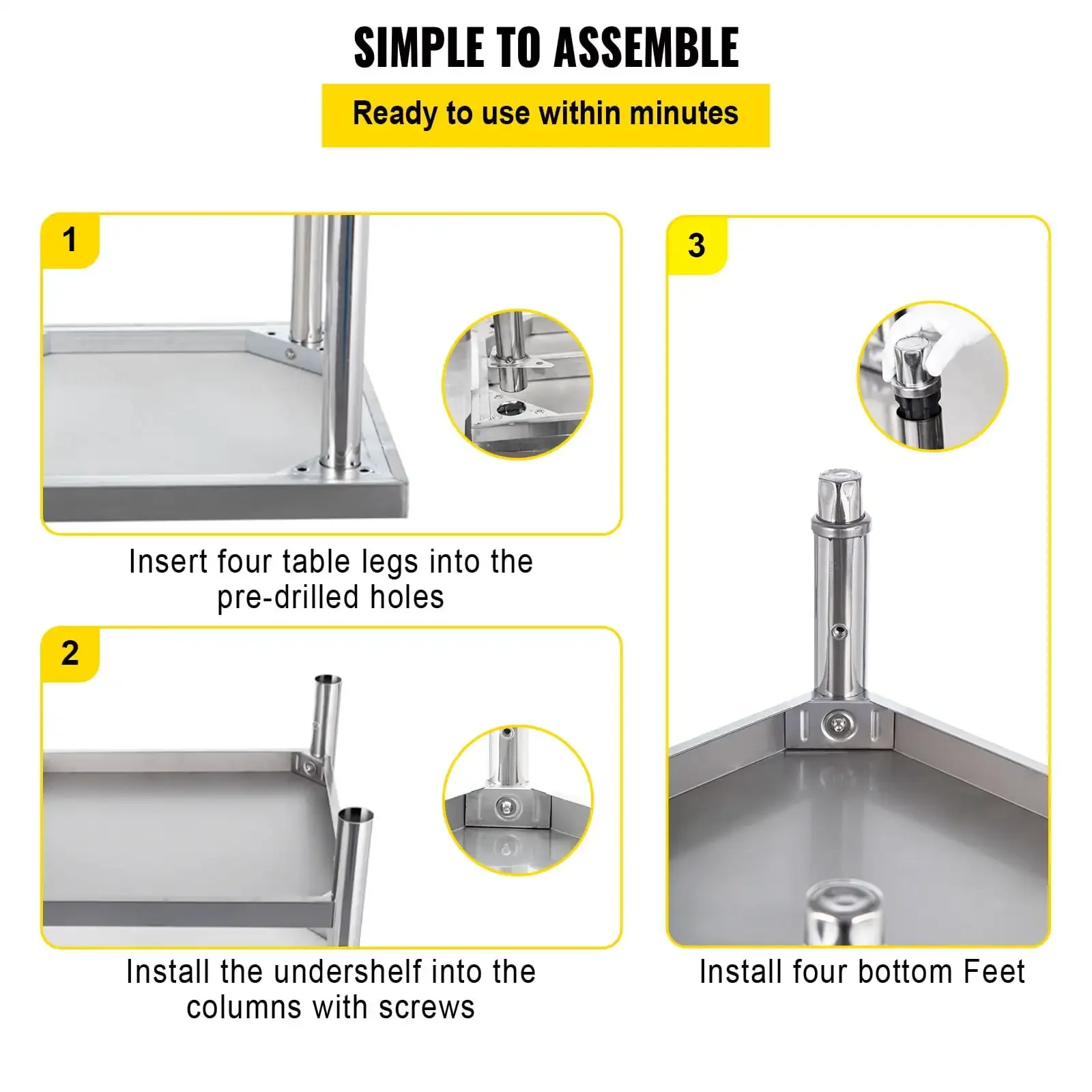 Stainless Steel Prep Table, 36 x 24 x 35 inch, 440lbs Load Capacity Heavy Duty Metal Worktable with Backsplash