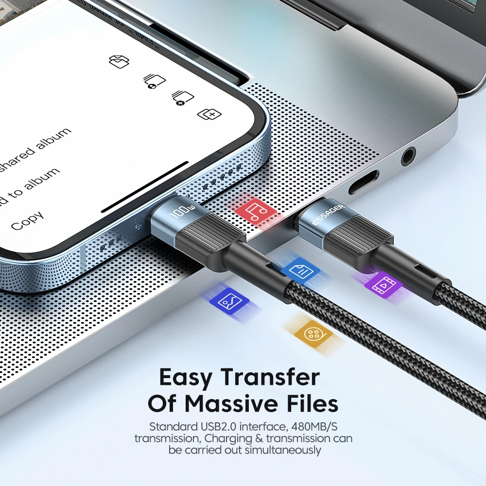 Essager 100W USB tipo C a USB C Cable USB-C PD Cable de carga rápida para Macbook Samsung Xiaomi tipo-c Cable USBC 3M