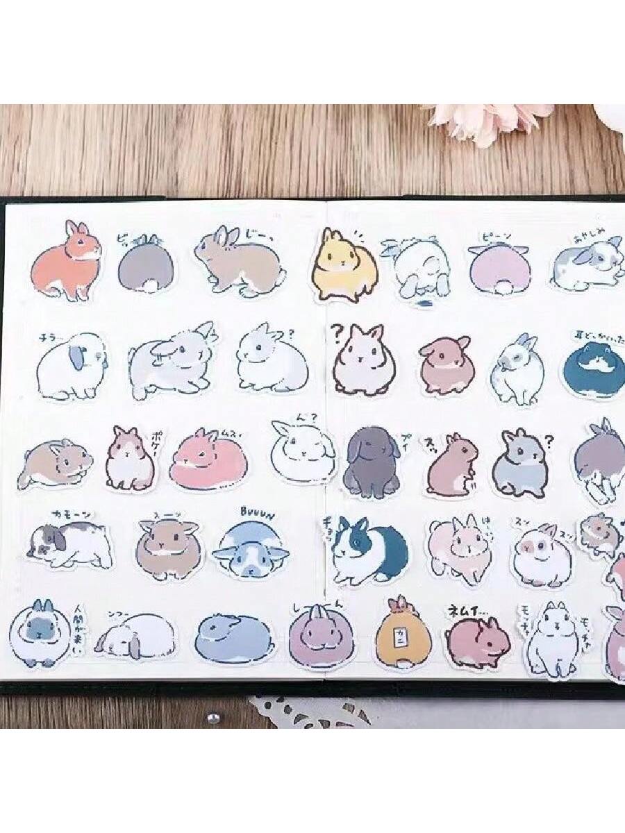 Cute Cartoon Rabbit Stickers For Journal Decoration, 40pcs Expression Rabbit Stickers For Kids Learning Scrapbooking Diy Decor