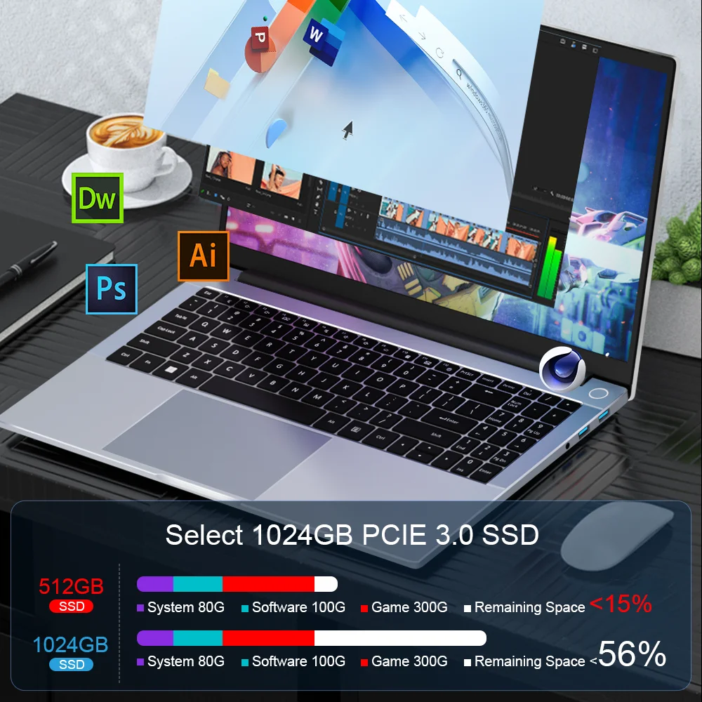 Ninkear A15 PRO Laptop 15.6 'FHD IPS AMD Ryzen™5 6600H fino a 4.5 GHz 32GB DDR5 1TB SSD WIFI6 Computer da ufficio Windows 11
