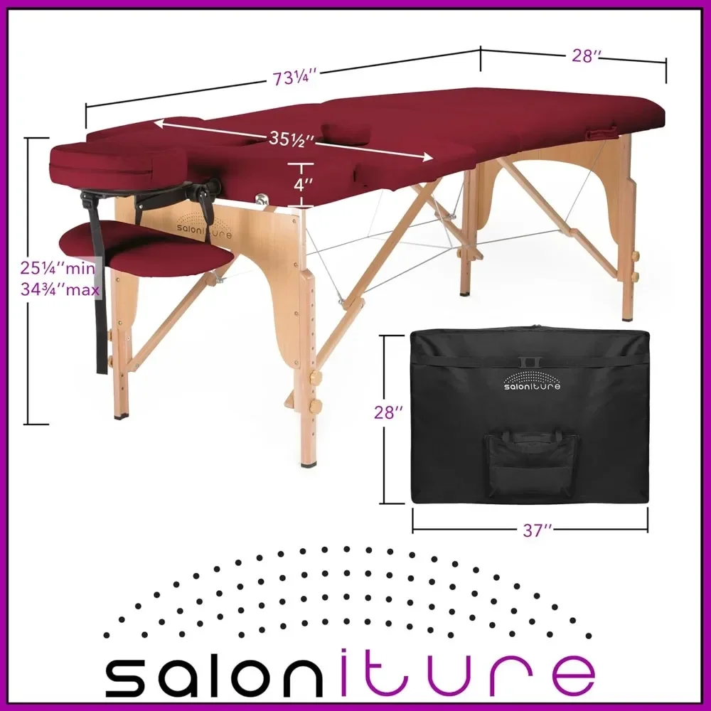 Professional Portable Folding Massage Table with Carrying Case - Burgundy