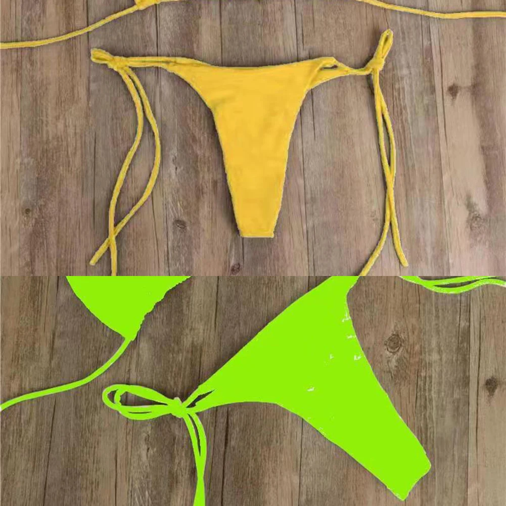 Sexy Frauen Tanga Einfarbig Bikini Set Seite Neckholder Krawatte Badeanzug Damen Split Strap Einstellbare Brasilianische Bademode Weiche Beachwear