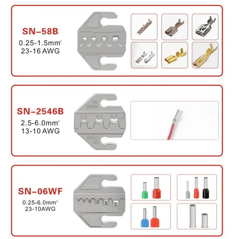 SN Series Crimping Plier Jaw for Spring Terminals Bare Terminals Insulated Terminals 58B 2549 02C 06WF 2546B 58B 06