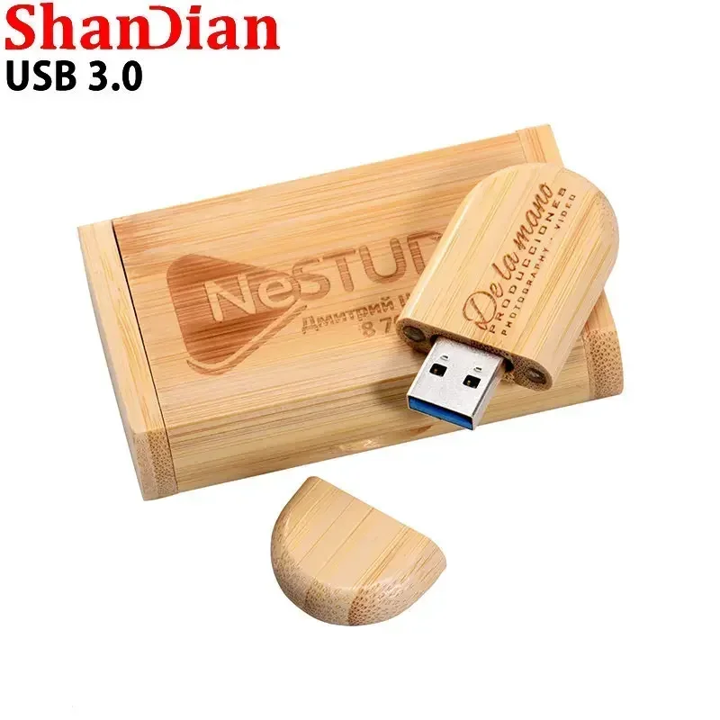 Regalo de boda Usb 3,0 Stick 64GB logotipo personalizado caja de madera Flash Drive 32GB Pendrive muestra gratis U Disk 16GB 8GB 4GB Memory Stick