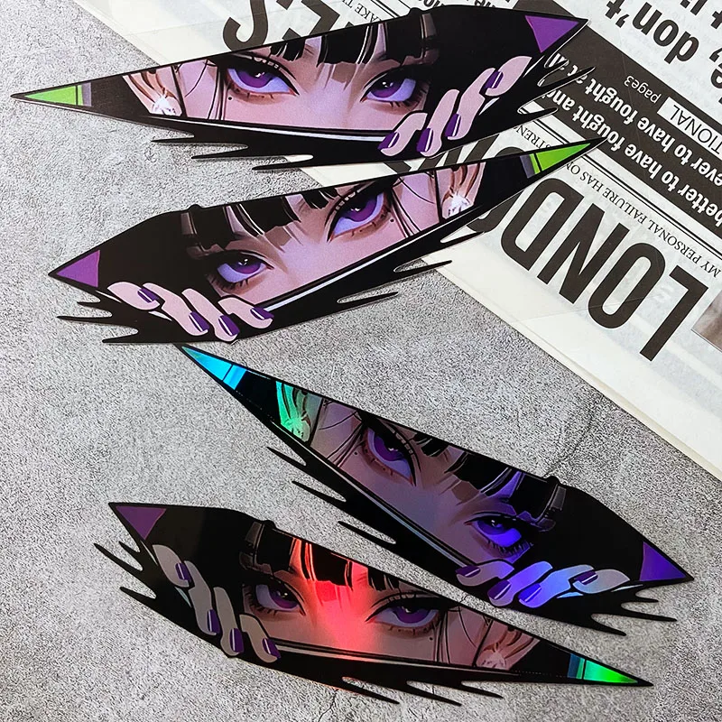 1 par de adesivos para motocicleta anime olhos jdm, à prova d'água, painéis laterais de carenagem frontal, tanque de combustível, scooter elétrica, decalques de vinil
