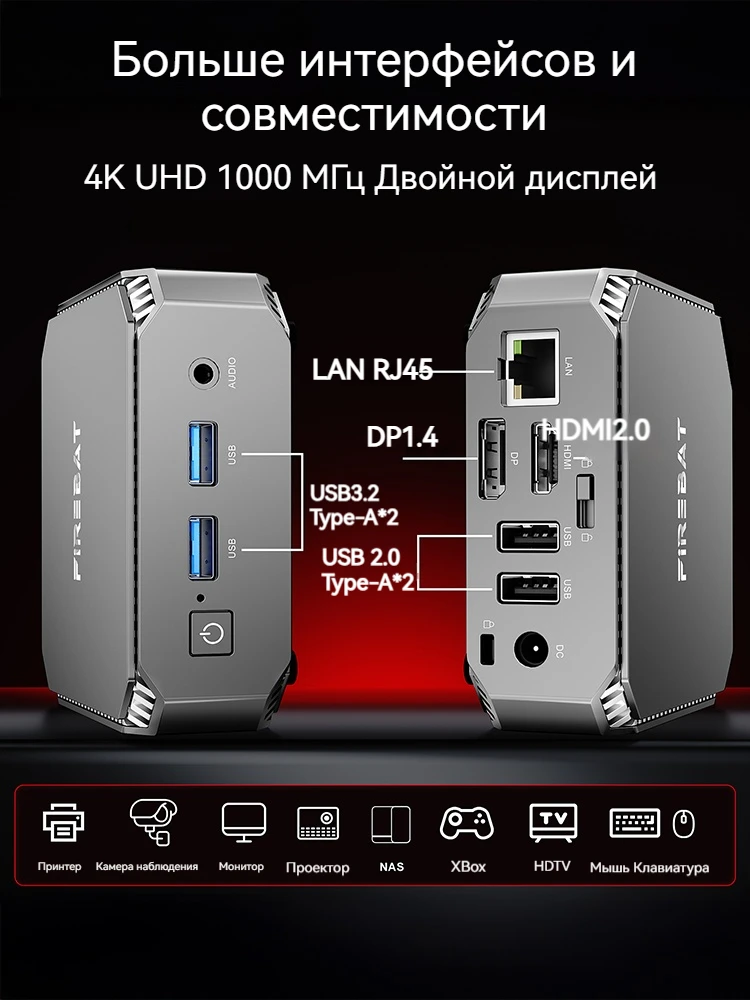 FIREBAT T2 Мини-ПК Intel N150 Процессор Компьютер Windows 11 Мини-ПК Игровой DDR4 16 ГБ ОЗУ 512 ГБ SSD WIFI5 BT4.2 Настольный портативный ПК