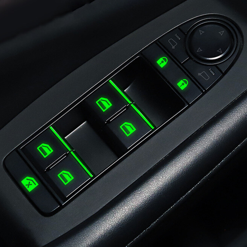18 ชิ้น/เซ็ต Luminous ภายในรถยนต์สติกเกอร์ Universal Car Windows แผงควบคุมสติ๊กเกอร์ประตูหน้าต่างอัตโนมัติสติกเกอร์ปุ่ม
