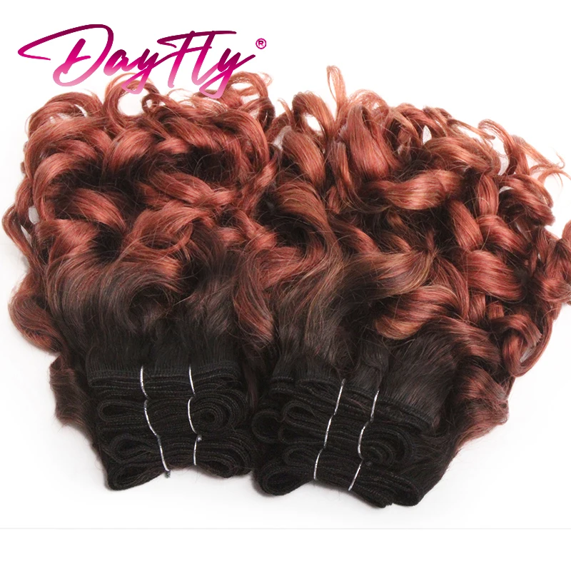 Cabelo brasileiro tecelagem com fecho, pacotes curtos de cabelo humano, Ombre Bouncy Curly Bundles, 4x4, 6 + 1/Lot