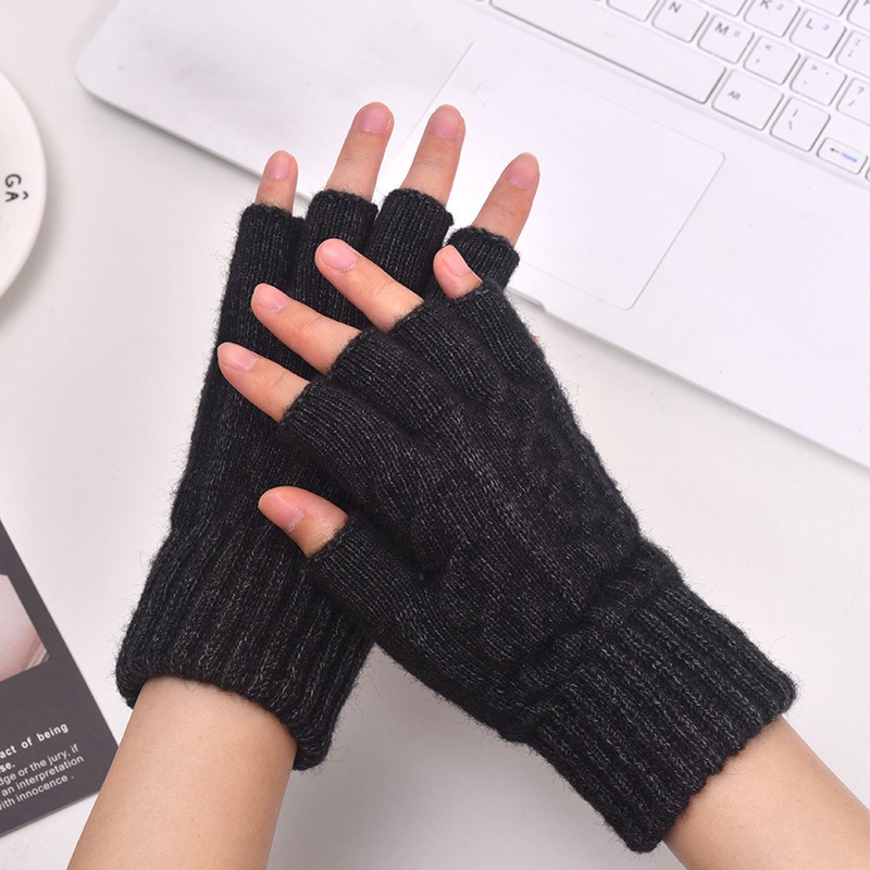 Guantes térmicos gruesos de punto para hombre y mujer, manoplas sin dedos para conducir, de lana cálida para invierno y exteriores, con pantalla táctil