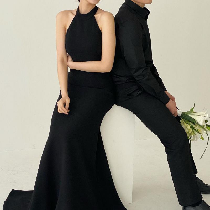 Classic Black Mermaid Dress With Small Train New Halter-neck Elegant Wedding Dresses Sexy Backless Evening Dress Customized