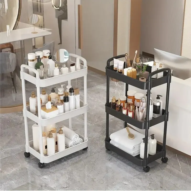 Carrello portaoggetti in plastica con ruote a 3 strati da 1 PC con braccioli - Organizzatore multipiano salvaspazio, finitura opaca