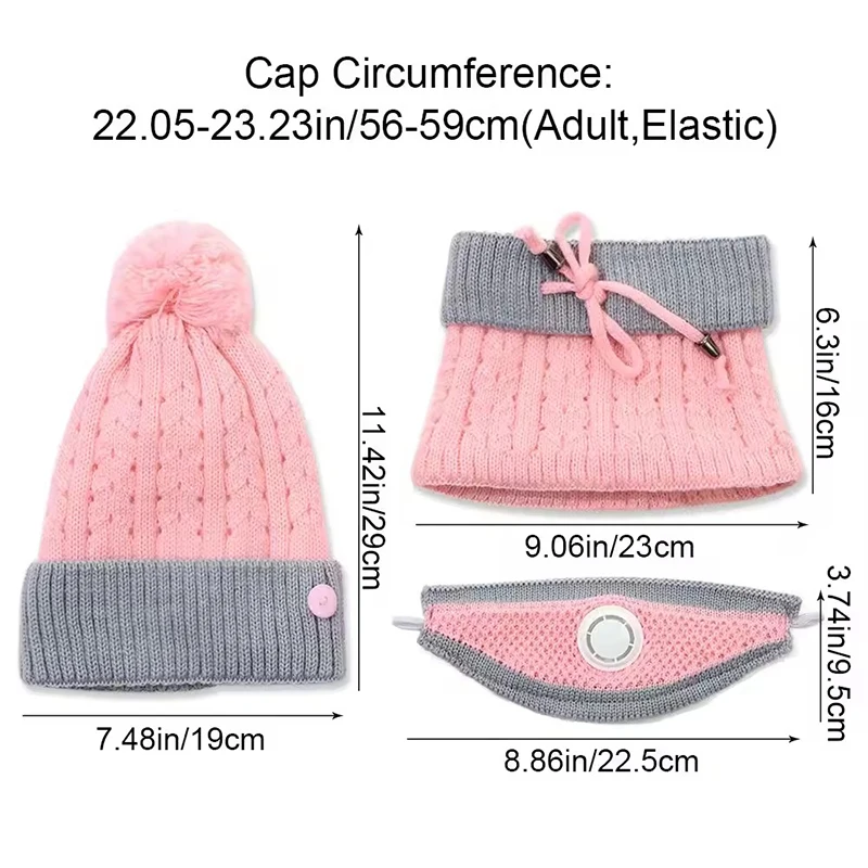Conjunto de 3 piezas de bufanda y sombrero cálidos para mujer, moda de invierno, tejido estampado, válvula de ventilación amigable con la piel, accesorio cálido para las orejas, 3 uds.