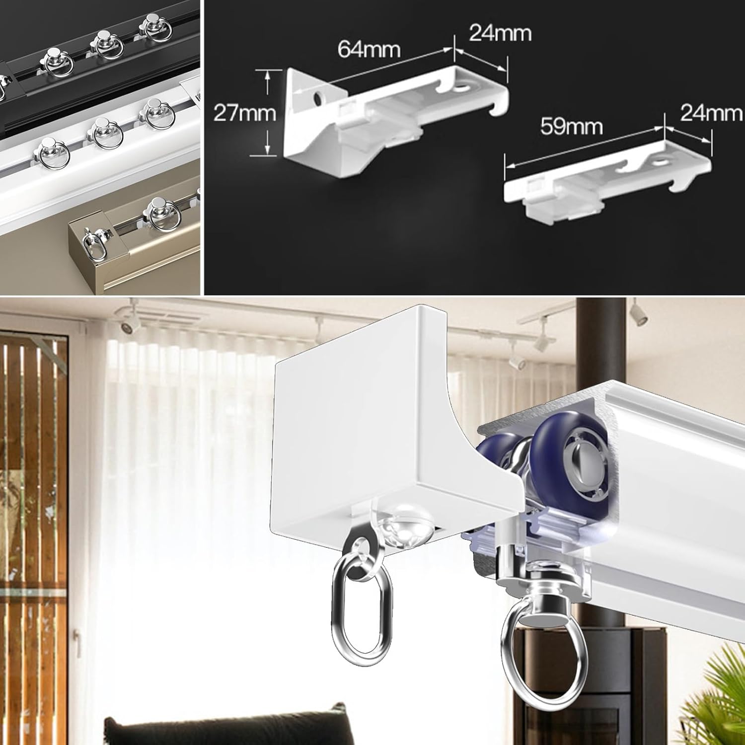 de aluminio, divisor de habitación ajustable con tiras insonorizadas, montaje en techo/WalL, accesorios completos incluidos, 330