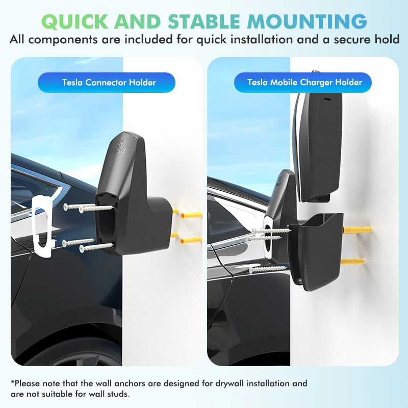 EVDANCE EV Suporte de cabo de carregamento para Tesla Model Y S X Suporte de parede com suporte de chassi Tesla Carregadores Suporte organizador de cabo