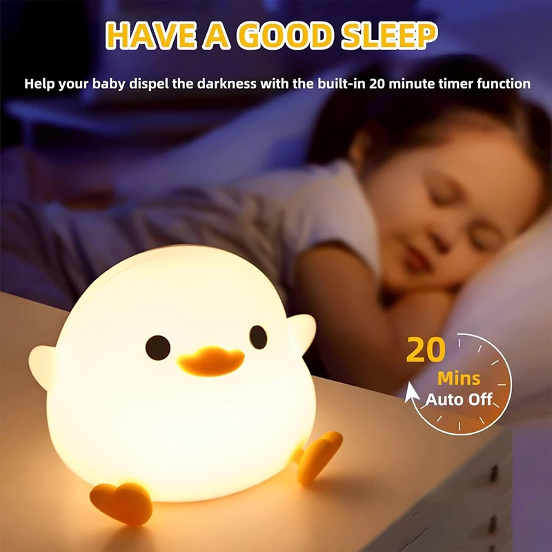 Luz nocturna DoDo Duck, lámpara de pato linda, luz nocturna regulable recargable, lámpara de noche LED de silicona para guardería sensible al tacto
