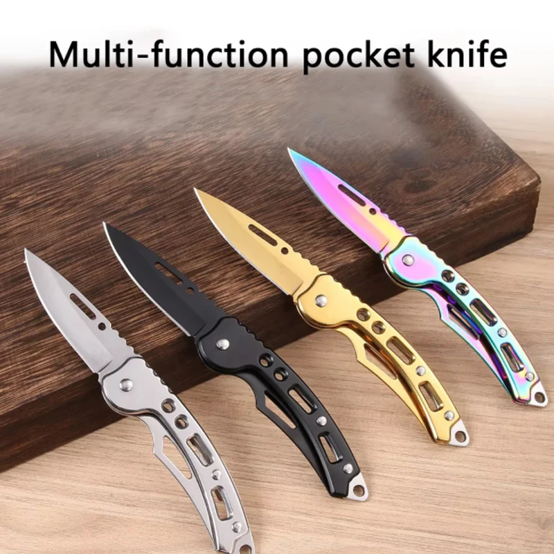 Coltello pieghevole portachiavi in acciaio inossidabile, coltello da trasporto all'aperto, specchio, coltello da tasca affilato, coltello da frutta