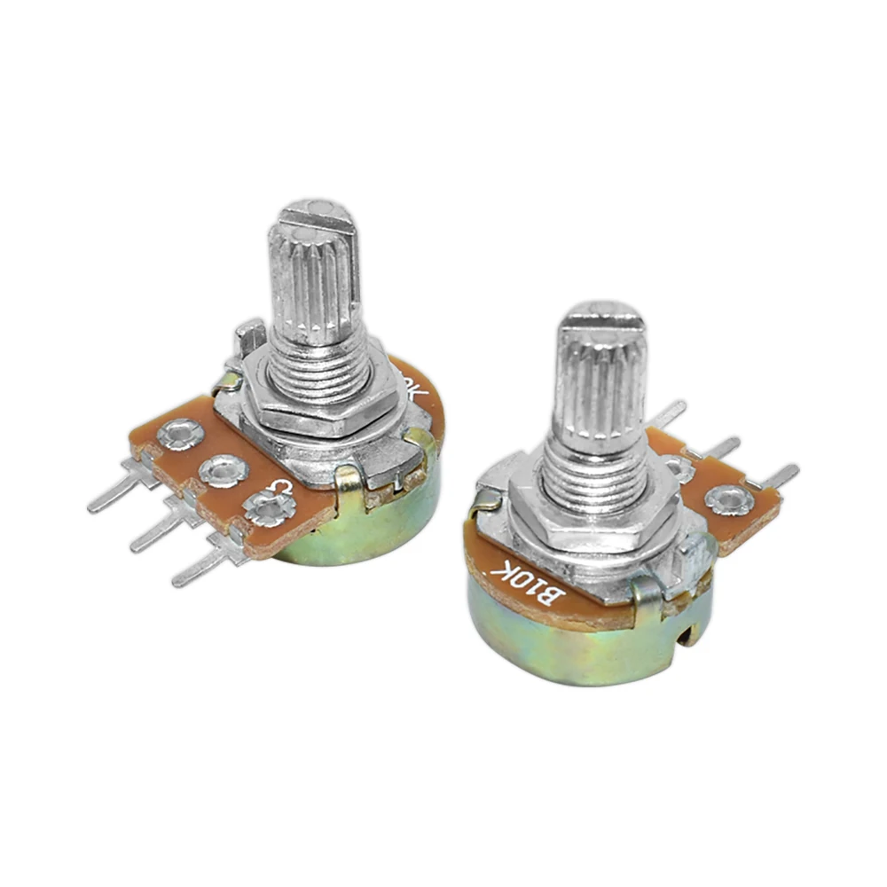 10 Uds WH148 potenciómetro lineal B1K B2K B5K B10K B20K B50K B100K B250K B500K B1M eje de 15mm con arandelas de tuercas 3 pines WH148