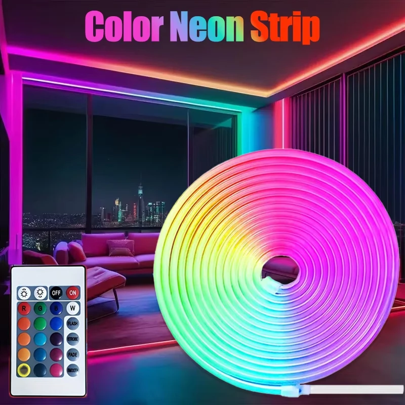 Inteligentna Neonowa Taśma LED Zdalne Sterowanie RGB Elastyczna Neonowa Taśma Podświetlenie TV 1/3/5m Wodoodporna do Pokoju Domu Dekoracji Zewnętrznych