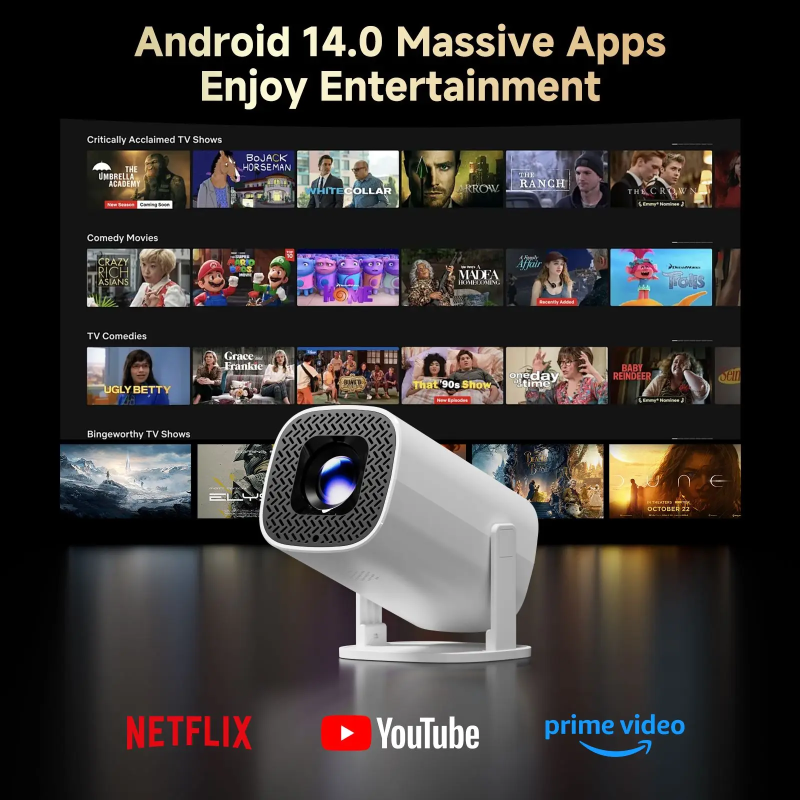 HONGTOP P30PRO Mini proiettore intelligente Android 14 WiFi6 BT 5.0 Supporto 4K 1280*720P Proiettore portatile esterno Smart Home Cinema