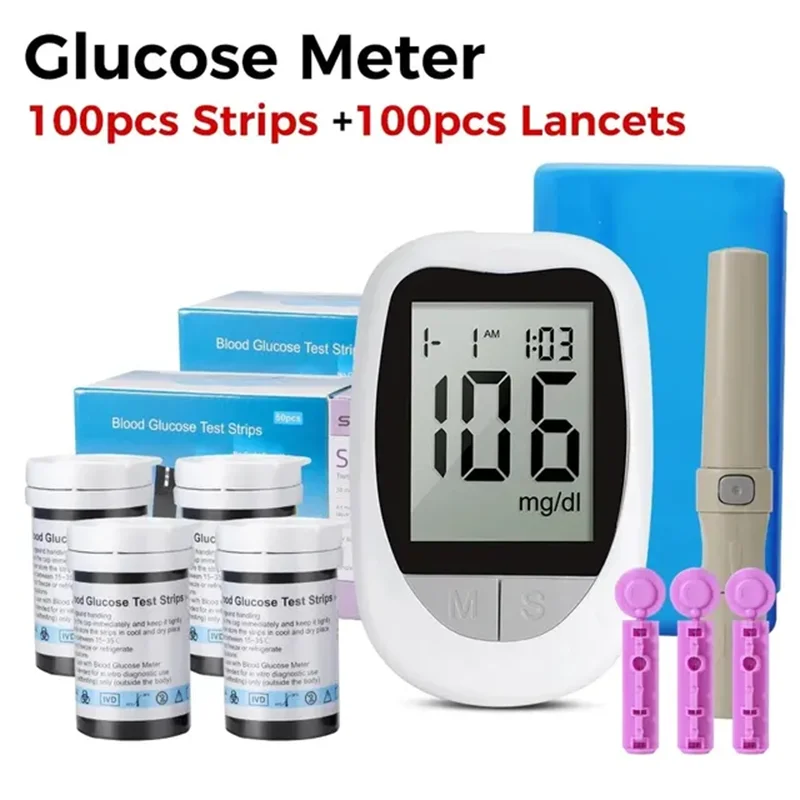AJC เลือดกลูโคส Glucometer ชุดทดสอบโรคเบาหวาน 50/100pcs แถบ Lancets น้ําตาลในเลือดทางการแพทย์ Mg/mmol freestyle libre
