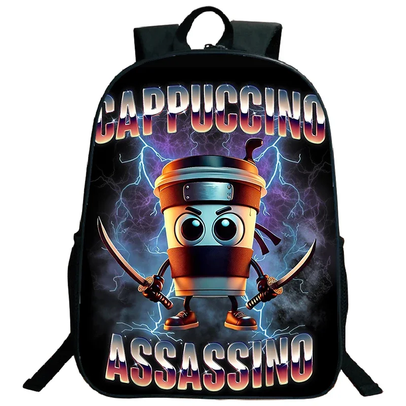 Divertente zaino stampato Brainrot italiano per ragazze dei ragazzi Cappuccino Assassino Zaino per bambini Bookbag Borse Brainrot italiane Mochila