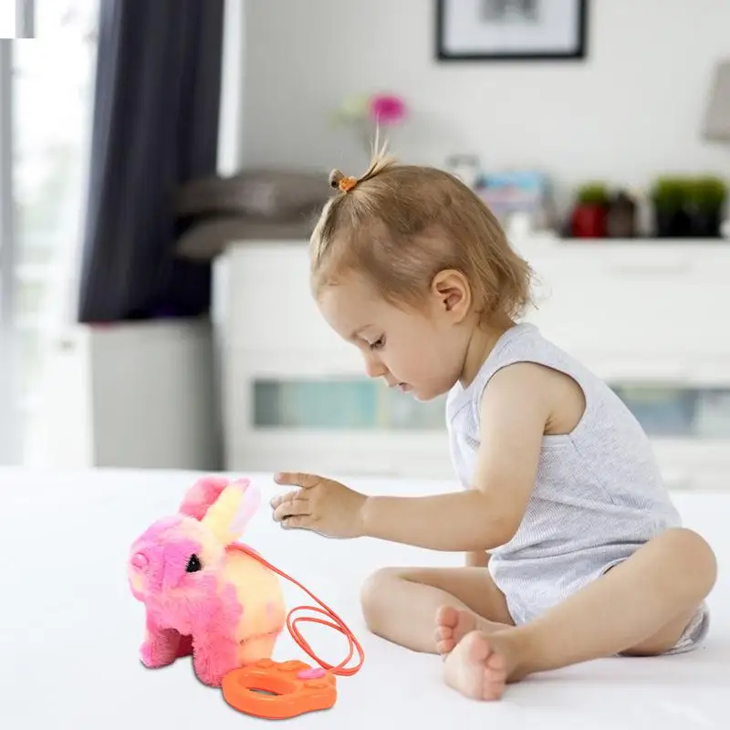 Moving Bunny Toy Stuffed Animal Toy Electronic Animated Rabbit Walking Toy Interactive Walking Animal Toy With Sounds/Rope For