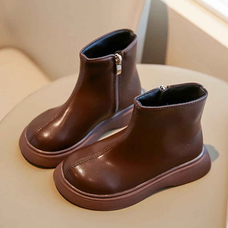 Herbst Winter kinder Stiefel Mode Einfachen Stil Mädchen Ankle Boot Kausalen Vielseitig Schwarz Kind Kurze Leder Stiefel Seite Zipper