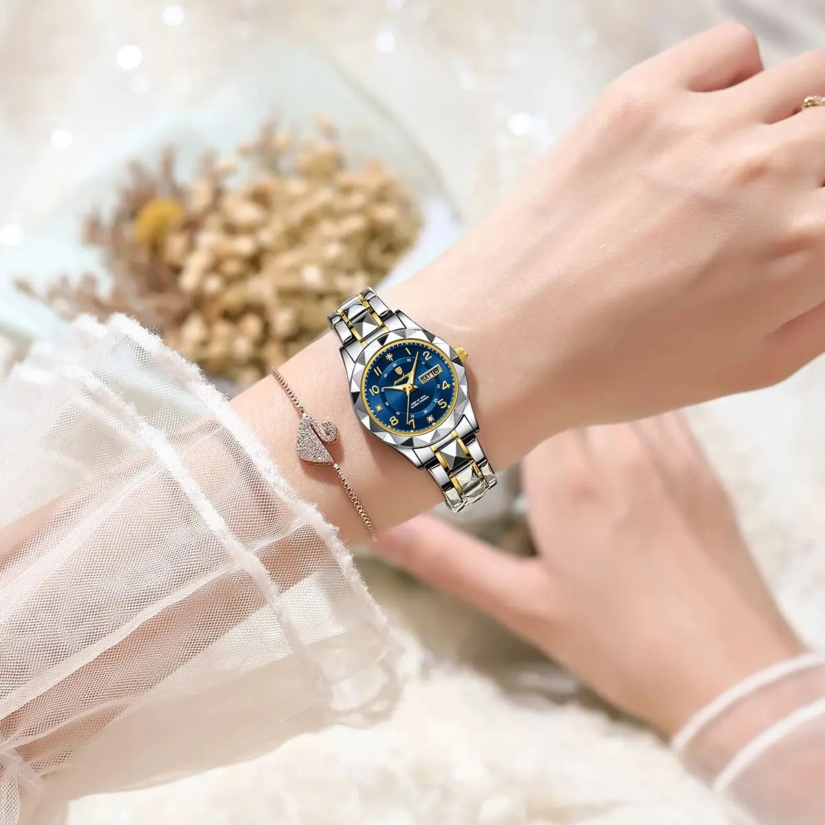 POEDAGAR, relojes de lujo para mujer, resistente al agua, luminoso, con fecha, semana, reloj para mujer, vestido de cuarzo de acero inoxidable, reloj para mujer